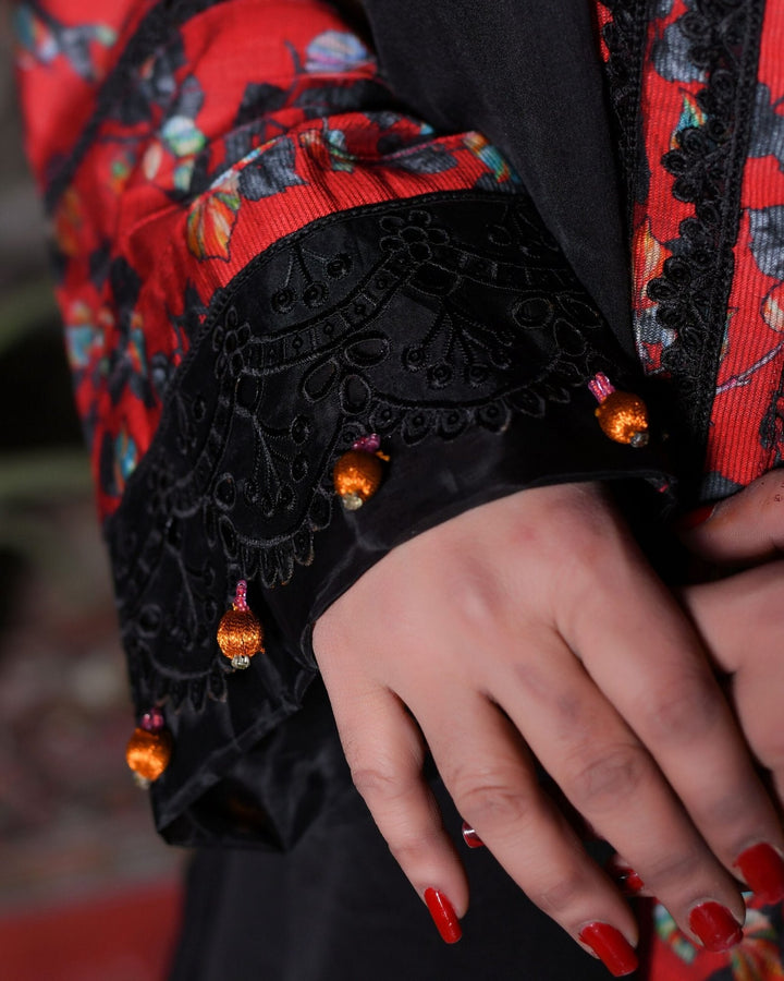 Deep Red Floral Print Everyday Khadi Trouser Suit