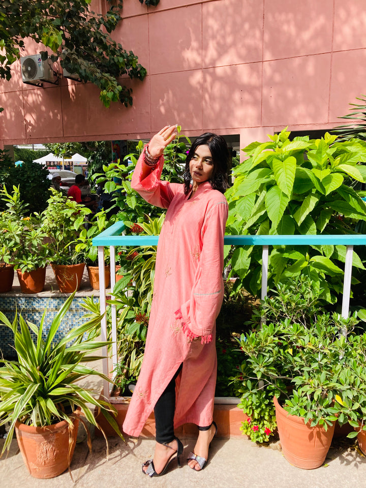 Pastel Pink Embroidered Single Piece Kurta