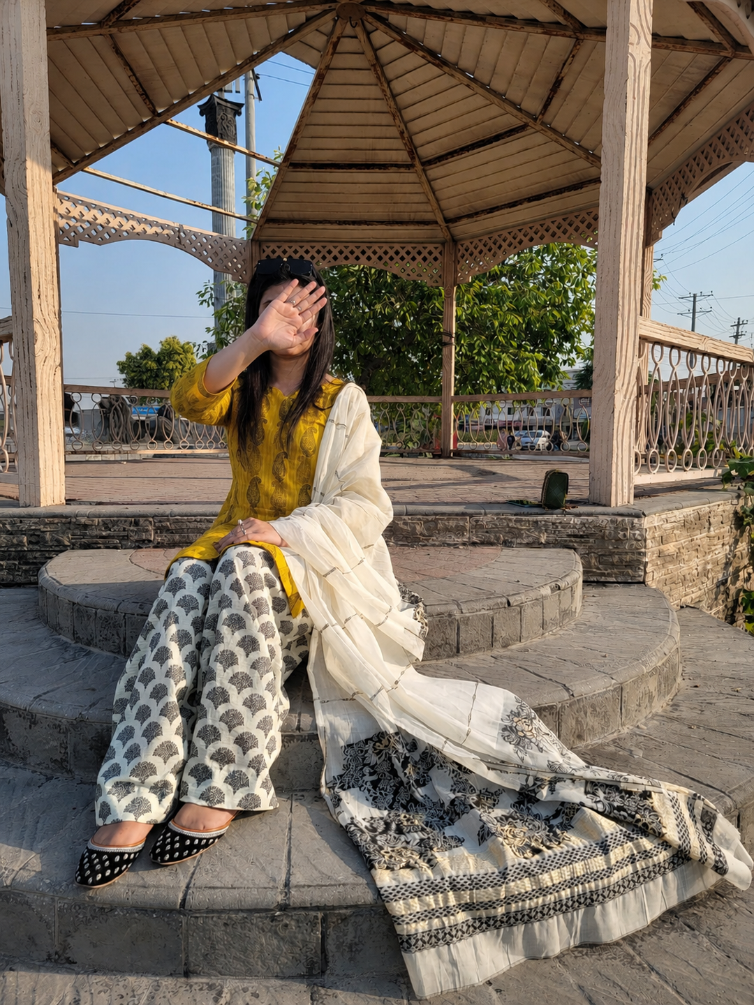 Noor Mustard Paisley Doriya Cotton Kurta Set | Casual & Eid Wear