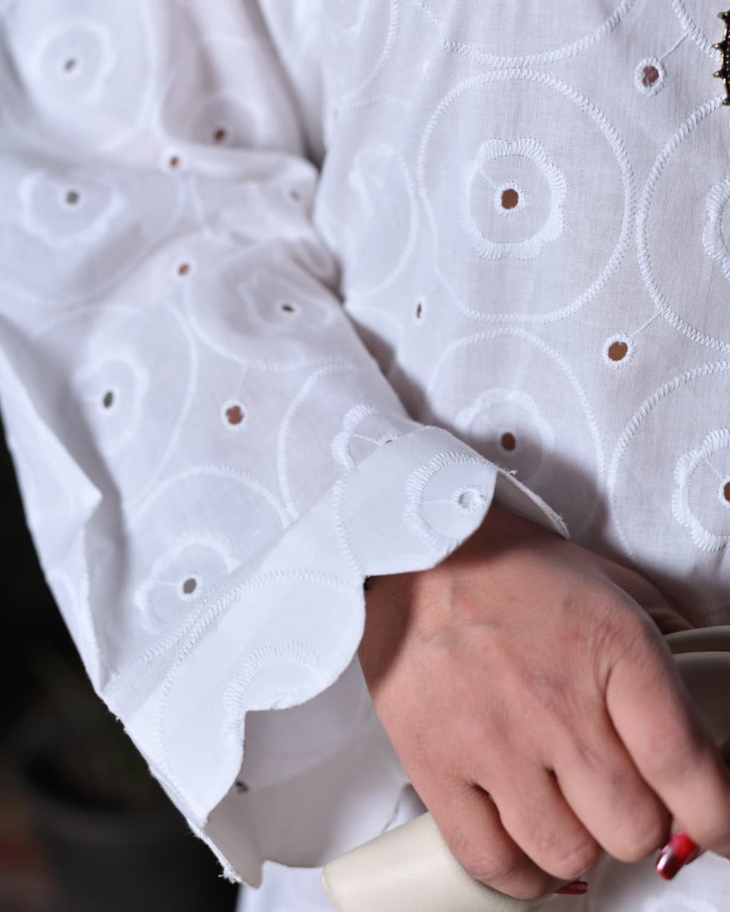 White Chikankari Short Shirt & Printed Palazzo Suit - Image 5