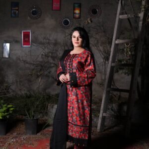 Deep Red Floral Print Everyday Khadi Trouser Suit