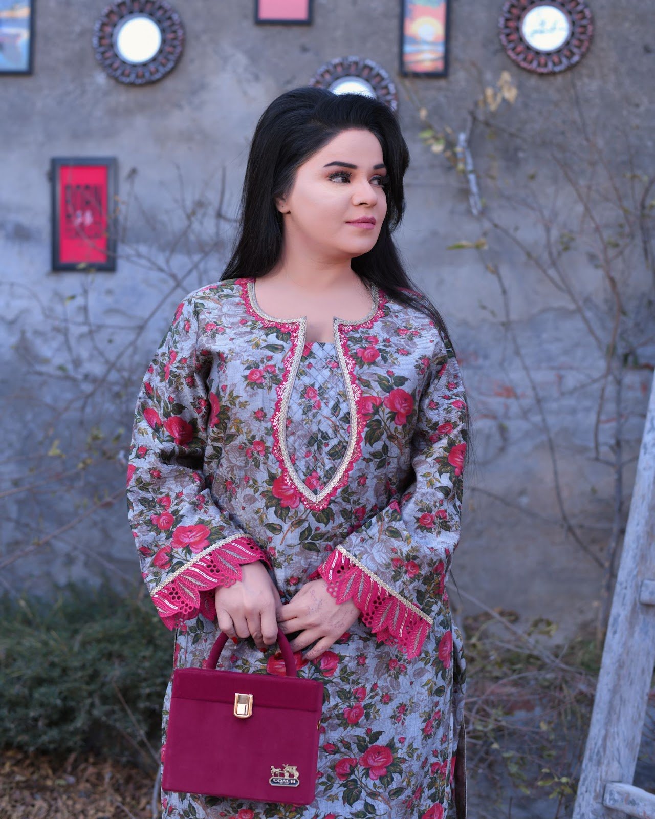 Vintage Rose Print Everyday Khadi Tulip Shalwar Suit - Image 2