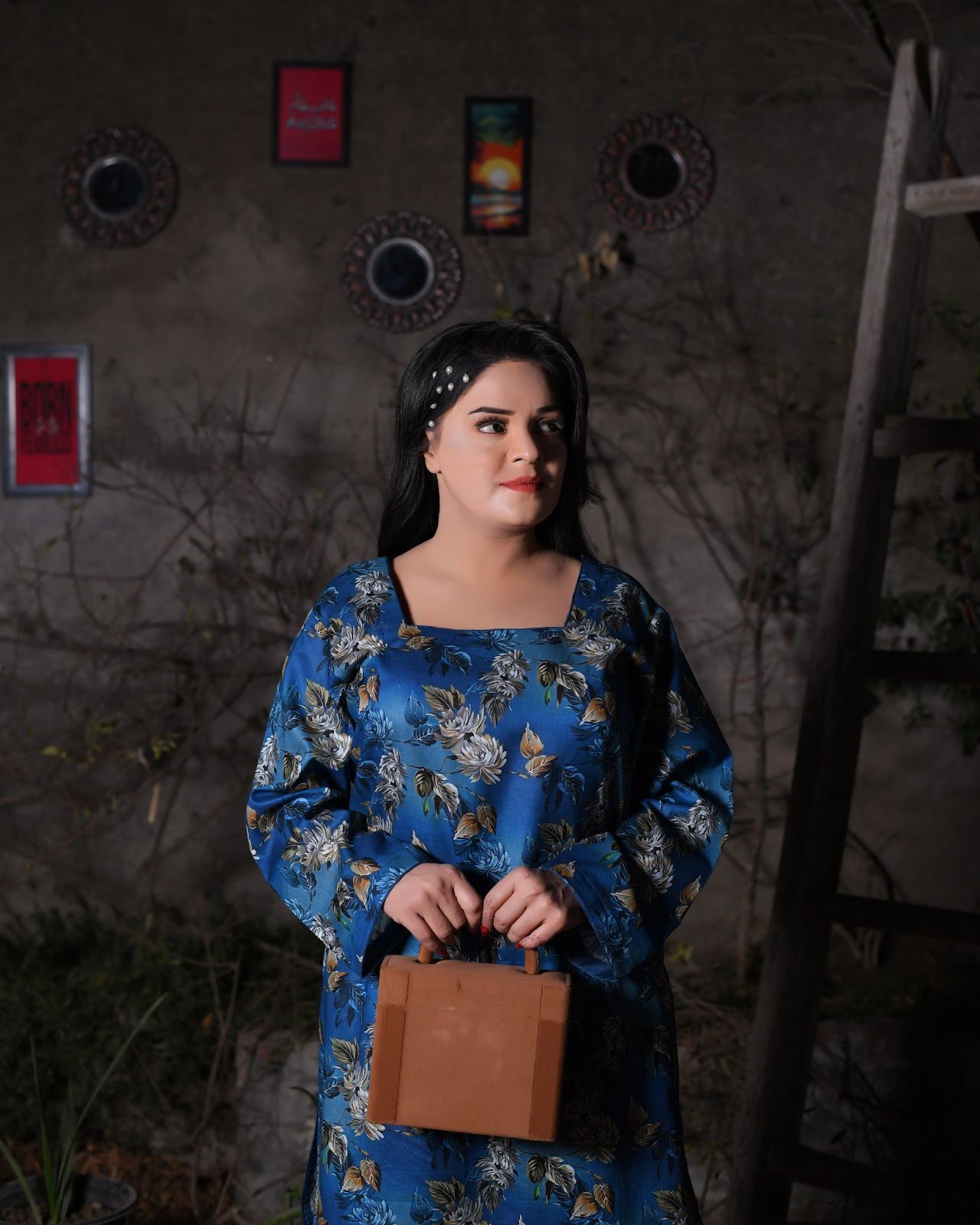 Blue Floral Print Everyday Farshi Shalwar Suit - Image 2