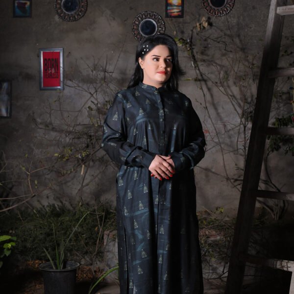 Geometric Print Greenish-Black Everyday Khadi Suit