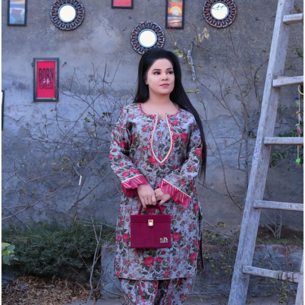 Vintage Rose Print Everyday Khadi Tulip Shalwar Suit