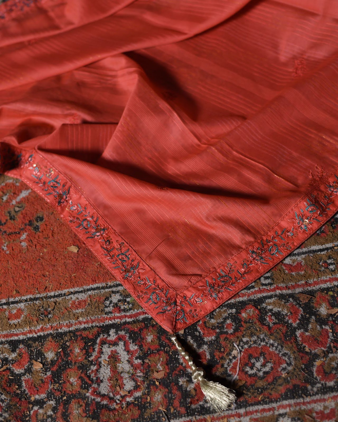 Peach Embroidered Doriya Cotton Three-Piece Suit - Image 5