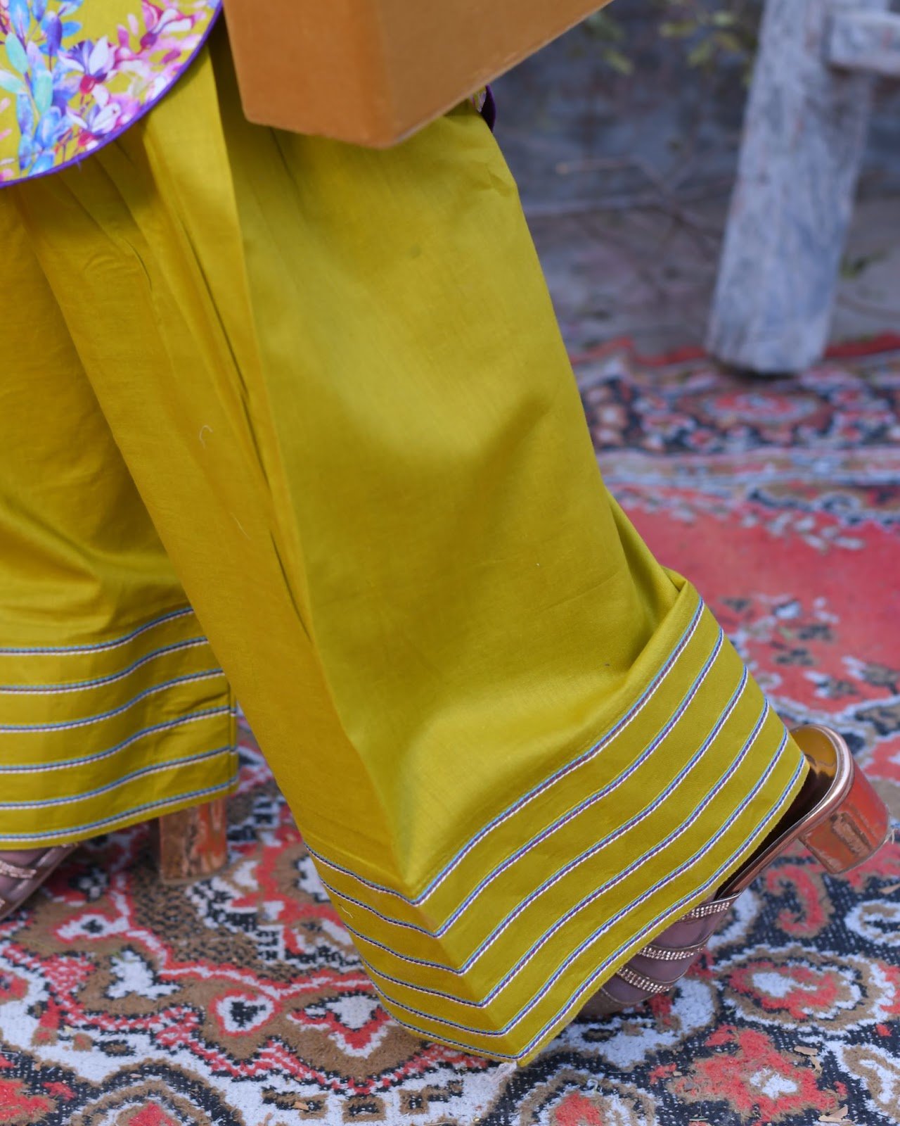 Yellow-Green Floral Everyday Farshi Shalwar Kameez - Image 5