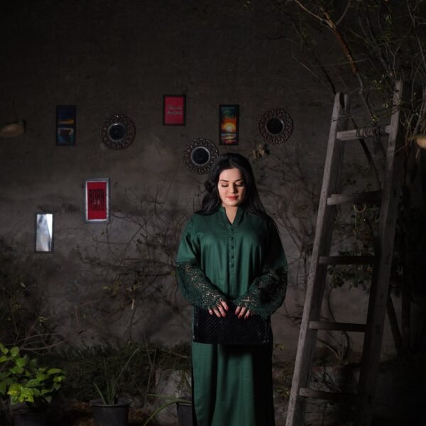 Emerald Green Lace Sleeve Winter Cotton Suit