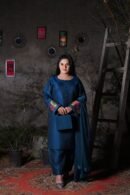 Elegant Teal Silk Suit with Designer Patches