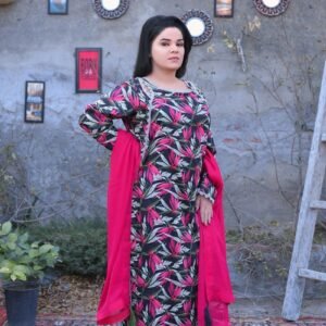 Black & Pink Tropical Print Everyday Lilan Lawn Trouser Suit