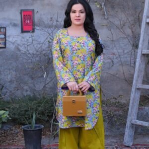 Yellow-Green Floral Everyday Farshi Shalwar Kameez