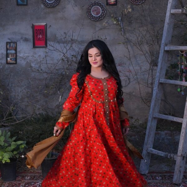 Red Floral Everyday wear long frock