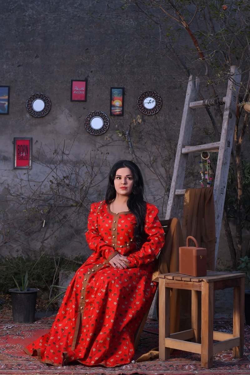 Red Floral Everyday wear long frock - Image 3