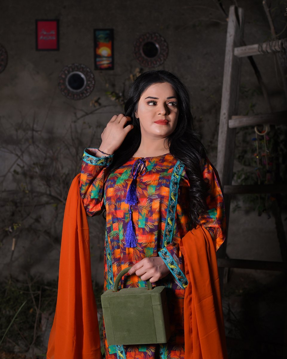 Multicolor Leaf and Block Print Everyday Wear Long A-line/Straight Dress - Image 2