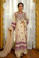 Beige Embroidered Viscose Suit