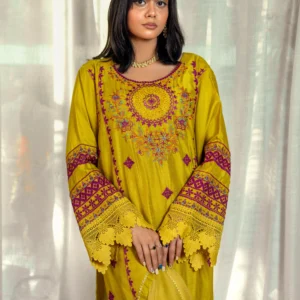 Mustard Yellow Embroidered Viscose Suit