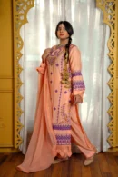 Peach Embroidered Viscose Suit