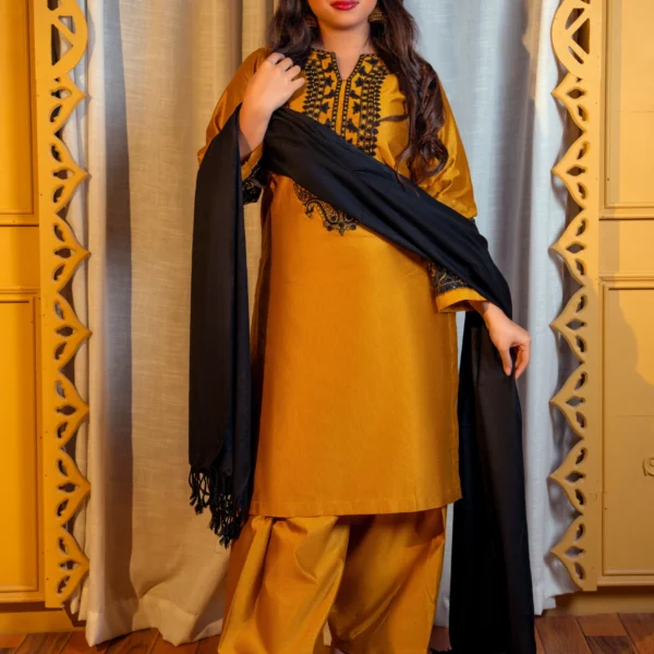 Mustard Yellow 3-Piece Winter Cotton Suit