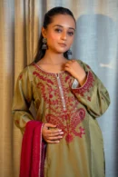 Light Olive Green Embroidered Viscose Suit