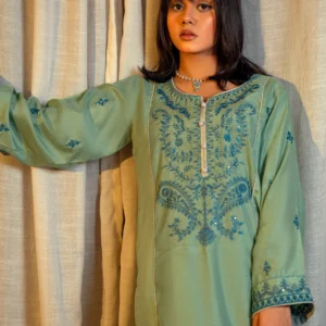 Mint Green Embroidered Viscose Suit