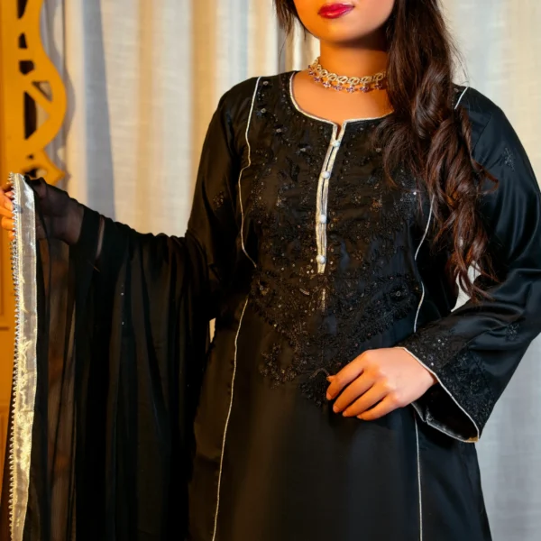 Black Embroidered Viscose Suit