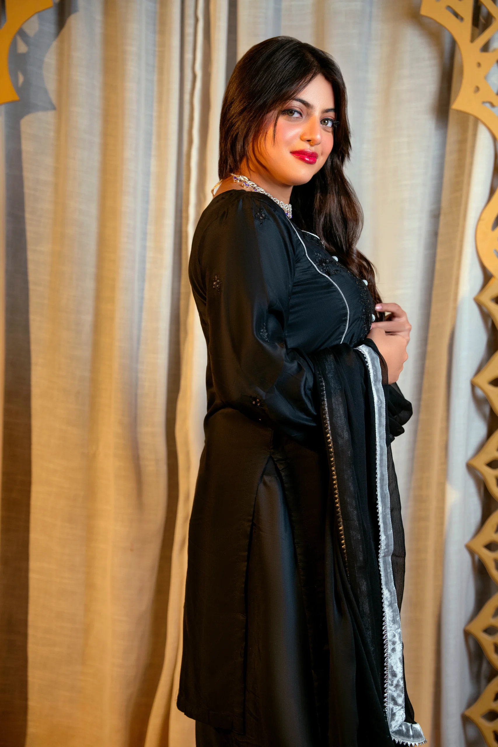 Black Embroidered Viscose Suit - Image 2