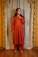Rust Brown Winter Cotton Suit with Shawl