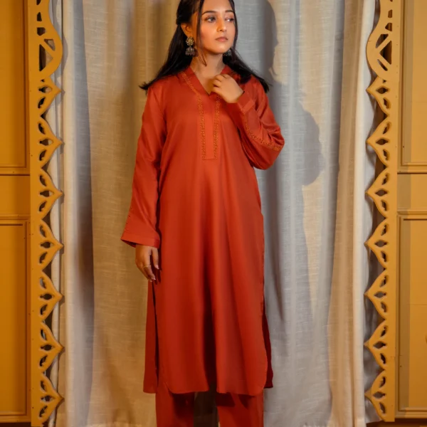 Rust Brown Winter Cotton Suit with Shawl