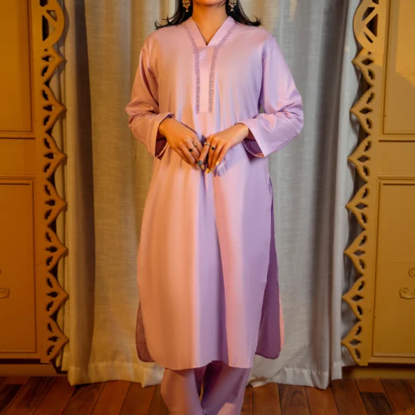 Lavender Winter Cotton Suit with Shawl