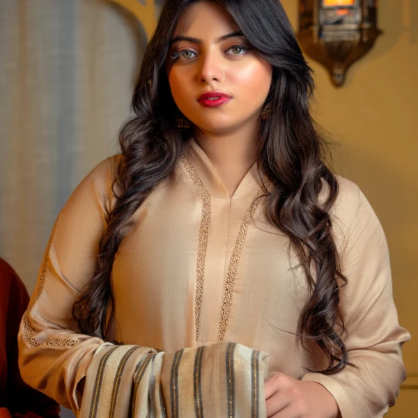 Tan Winter Cotton Suit with Shawl