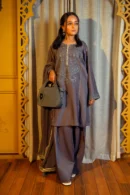 Charcoal Grey Embroidered Viscose Suit