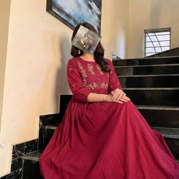 Raspberry Embroidered Cotton Frock