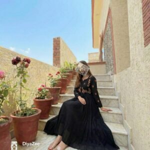 Black Embroidered Cotton Frock