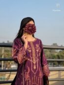 Purple Embroidered Cotton Suit