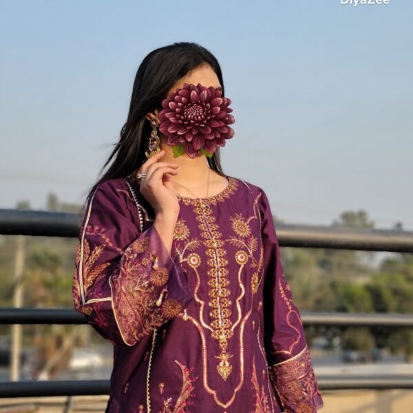 Purple Embroidered Cotton Suit