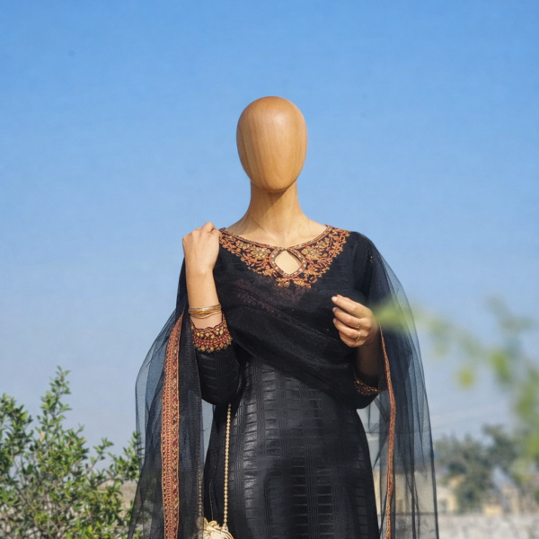Black Embroidered Silk Wear